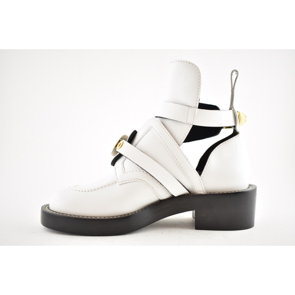 Balenciaga Ceinture White Black Leather Buckle Cut Out Short Ankle Heel Boot 36 - Picture 9 of 12